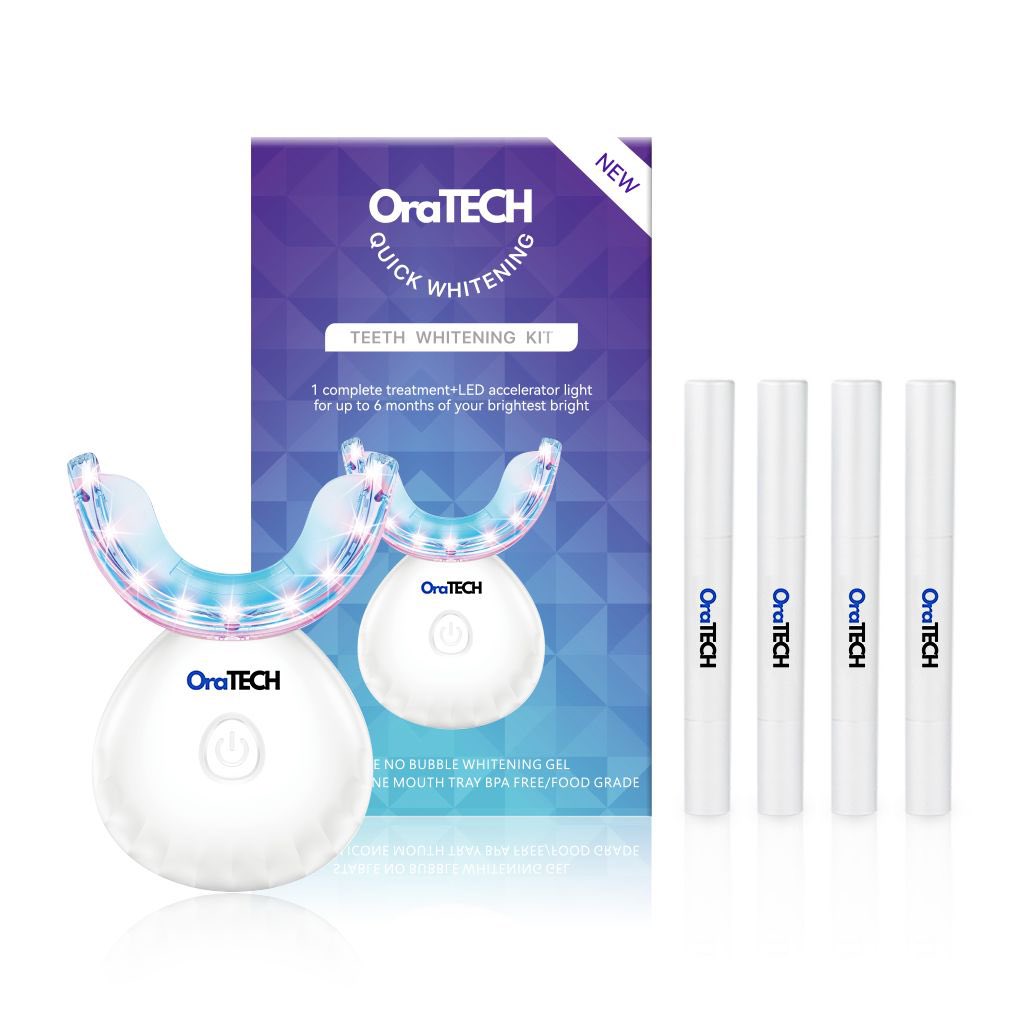 Premium Teeth Whitening Kit for Sensitive Teeth | 32X Dual LED Lights, Teeth whitening Pens (4) + Comes with Customized tray specifically for your teeth | Tooth Stain Remover | Enamel Safe