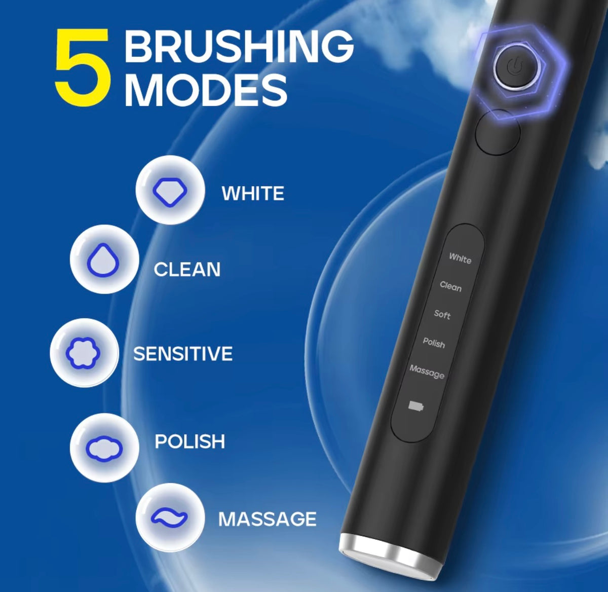 Electric Toothbrush - 8 Tips - Black