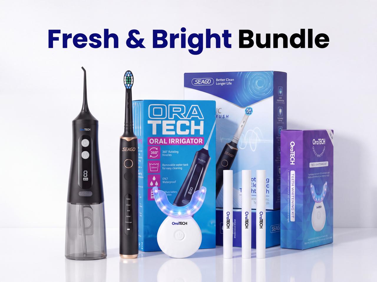 Fresh and Bright Bundle (Flosser + Toothbrush + Whitening)