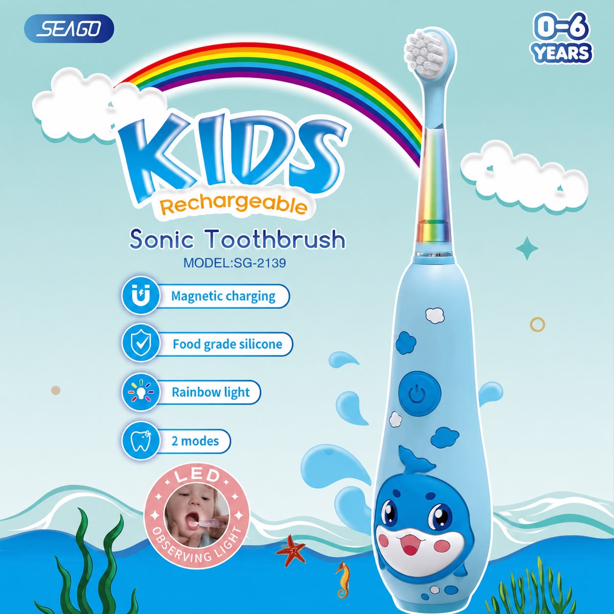 Kids Electric Toothbrush - 8 Tips - Blue