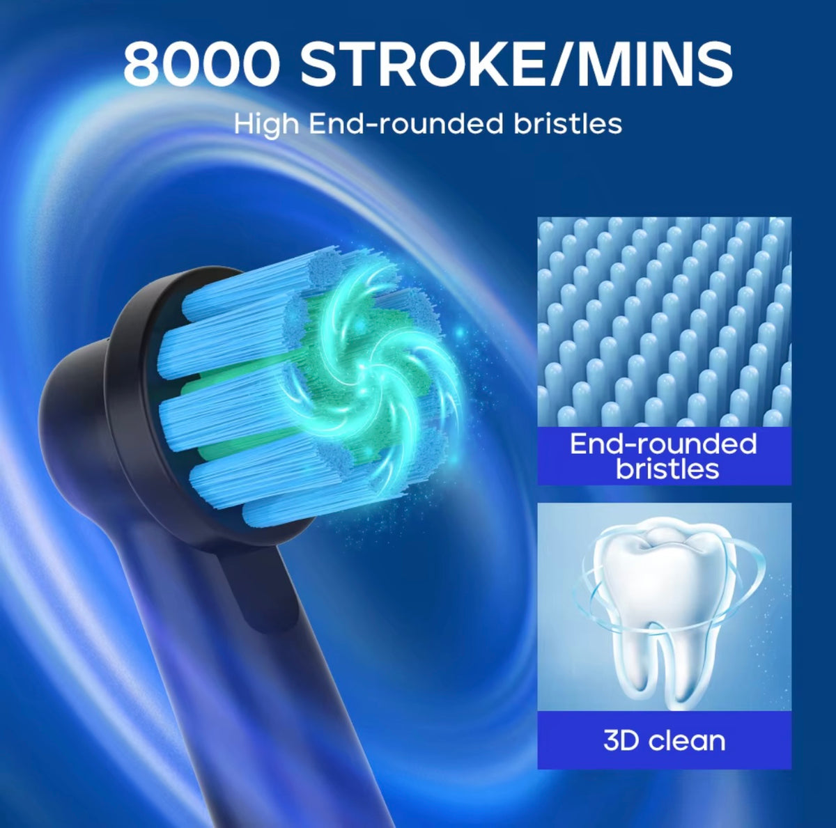 Electric Toothbrush - 8 Tips - Black