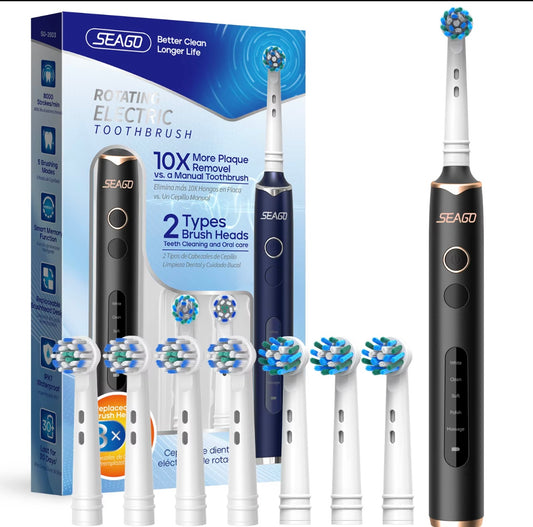 Electric Toothbrush - 8 Tips - Black